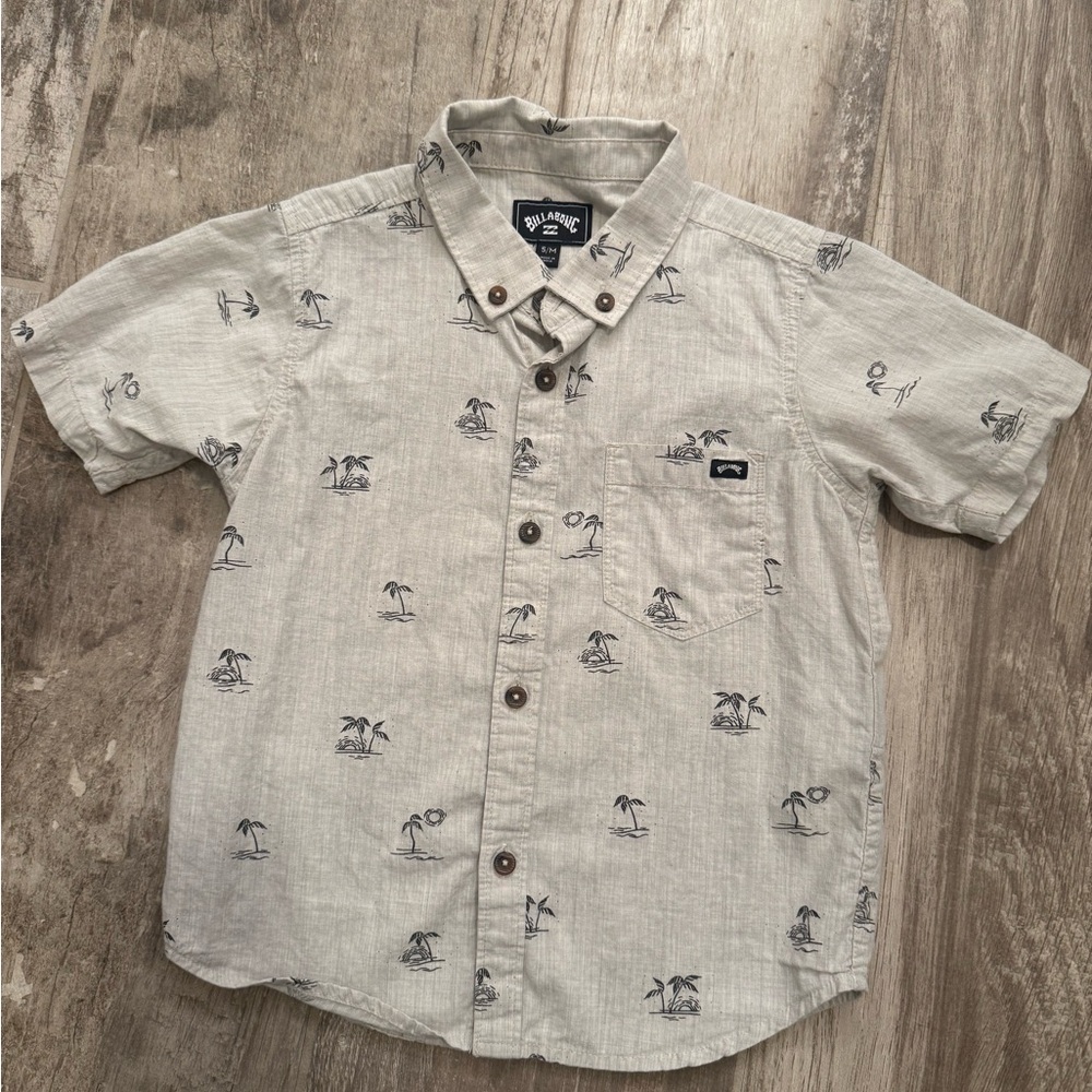 Billabong Kids Tan Short Sleeve Shirt with Palm Print
